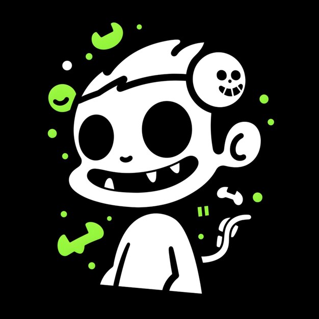 a close up of a cartoon character with a skull and a green light generative ai