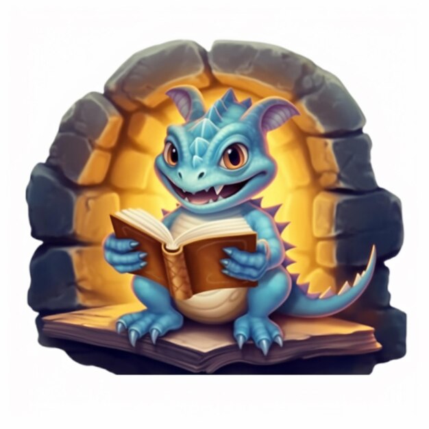 Photo a close up of a cartoon dragon reading a book generative ai