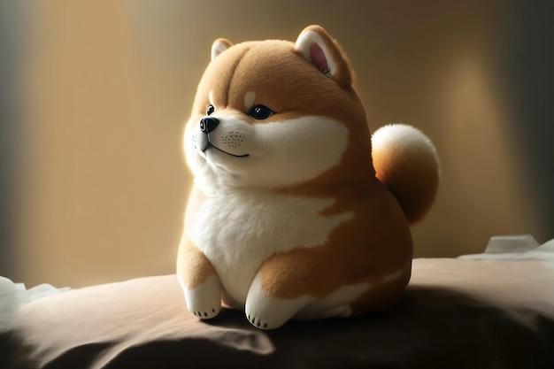 Close up of cartoon fluffy baby Shiba inu dog that look smart with Generative AI