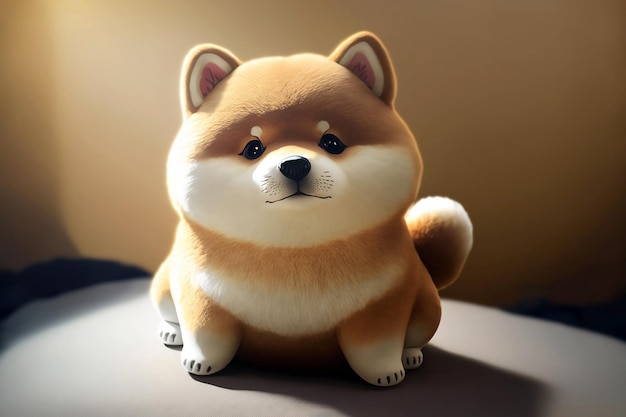 Close up of cartoon fluffy baby Shiba inu dog that look smart with Generative AI