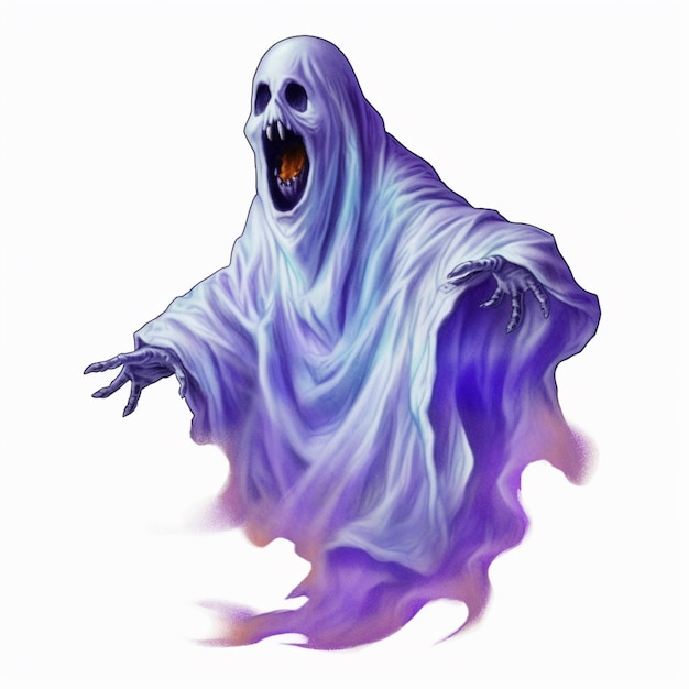 A close up of a cartoon ghost with a purple robe generative ai