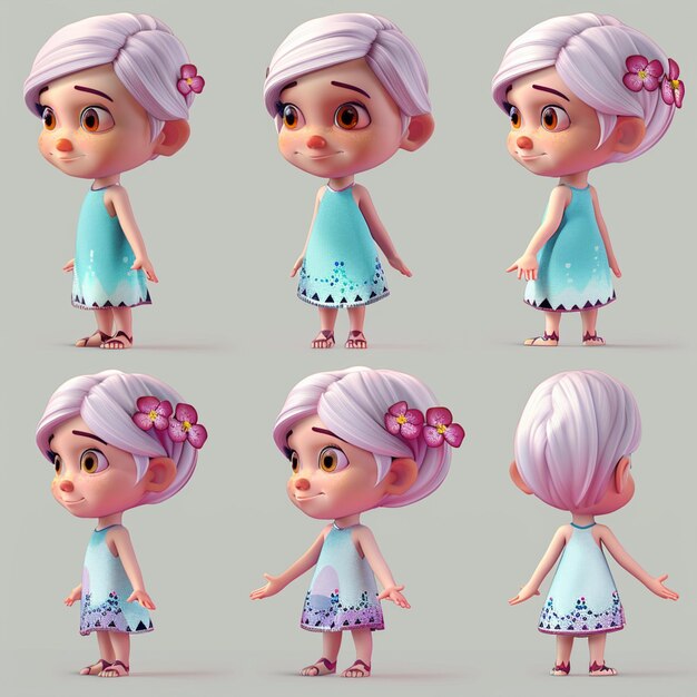 a close up of a cartoon girl with different poses generative ai