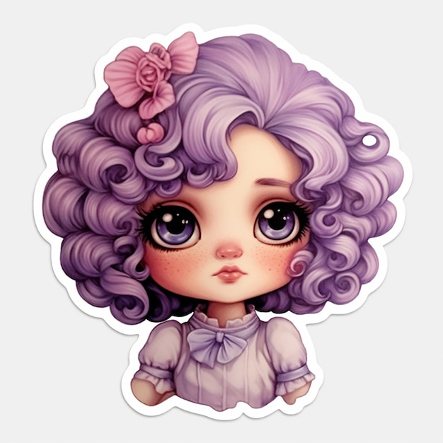 a close up of a cartoon girl with purple hair and a flower in her hair generative ai