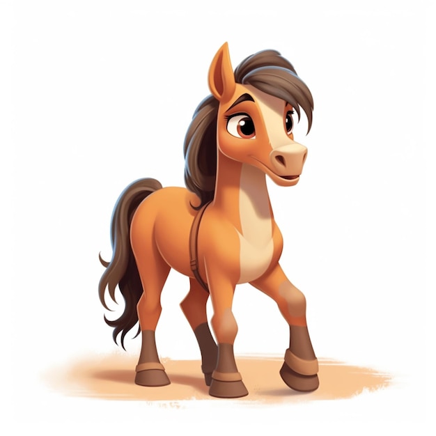 A close up of a cartoon horse with a brown mane generative ai