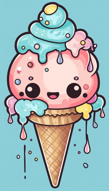 a close up of a cartoon ice cream cone with a blue icing generative ai