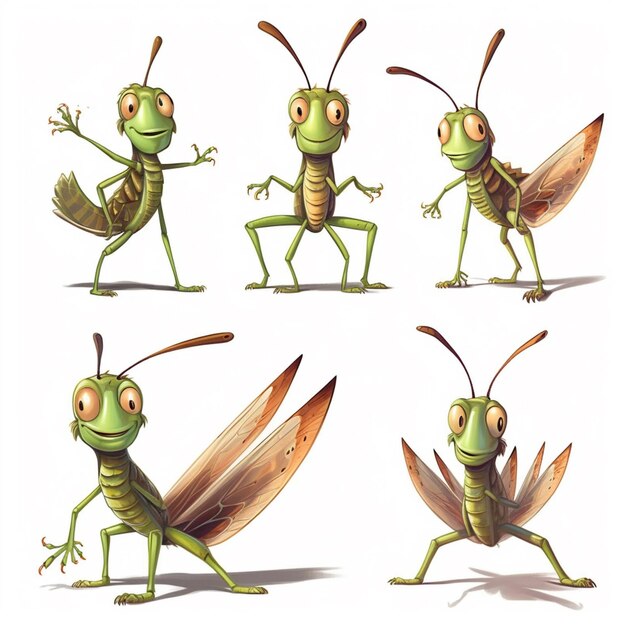 Photo a close up of a cartoon insect with different poses generative ai