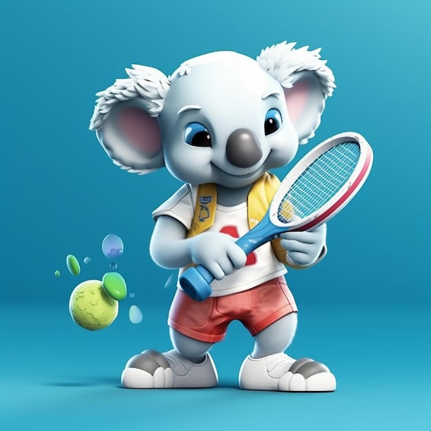 A close up of a cartoon koala holding a tennis racket generative ai