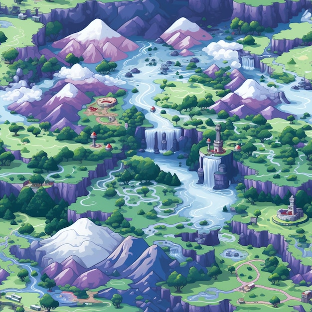 a close up of a cartoon map of a mountain area generative ai