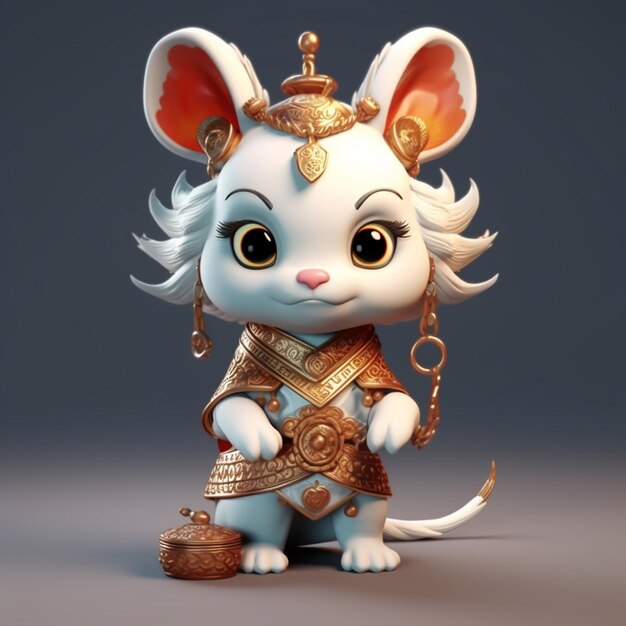 A close up of a cartoon mouse with a gold crown on its head generative ai