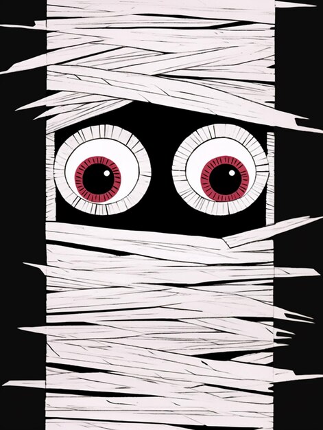 a close up of a cartoon mummy with eyes and a bandage generative ai