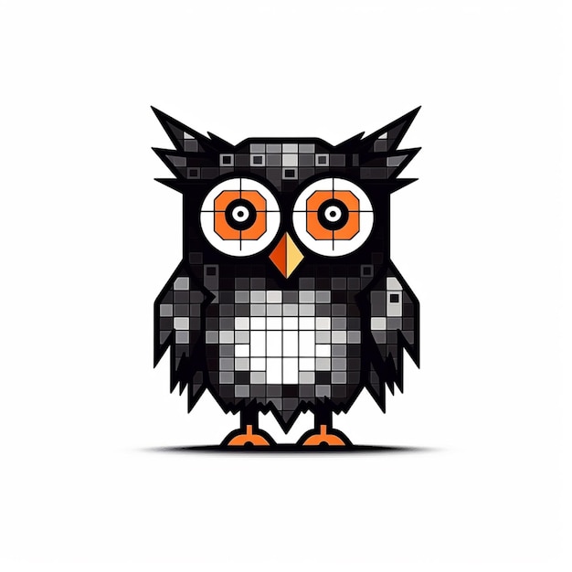 Photo a close up of a cartoon owl with a pixel pattern on its face generative ai