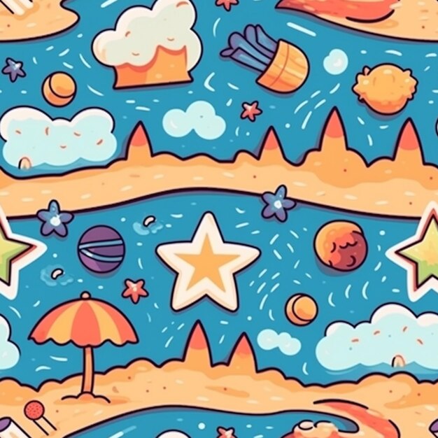 A close up of a cartoon pattern with a beach theme generative ai