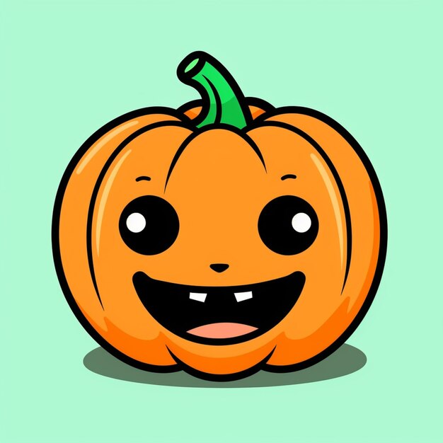 A close up of a cartoon pumpkin with a green background generative ai