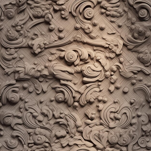 Photo a close up of a carving on a wall with a clock generative ai