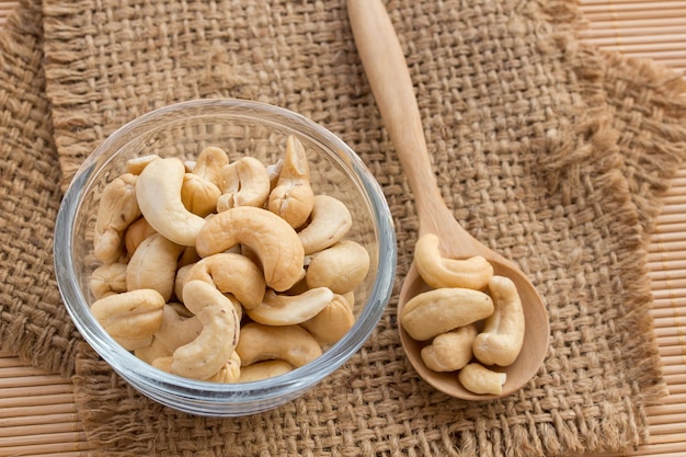 Close up cashews in the bowl