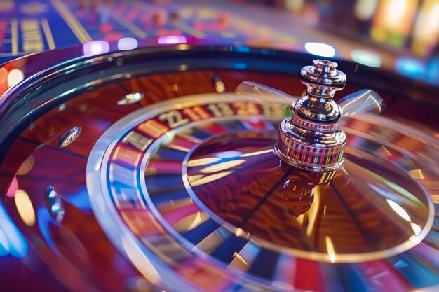 Close up of a casino roulette wheel