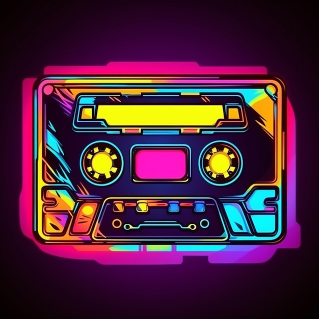 Photo a close up of a cassette player with neon colors generative ai