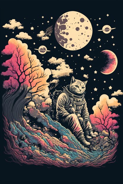 a close up of a cat in an astronaut suit sitting on a wave generative ai