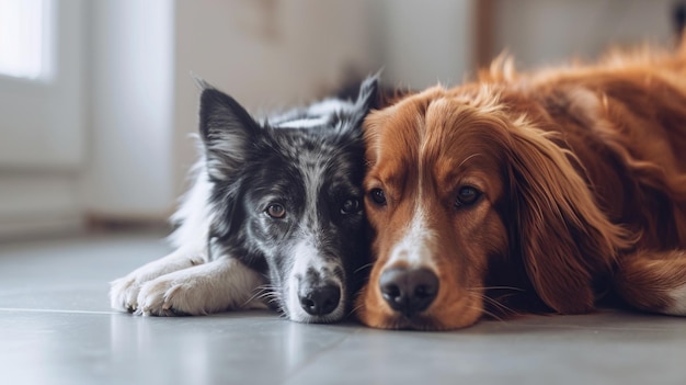 Photo close up cat and dog together generative ai