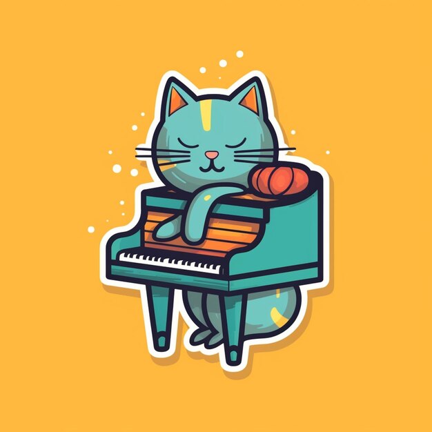 Photo a close up of a cat playing a piano on a yellow background generative ai