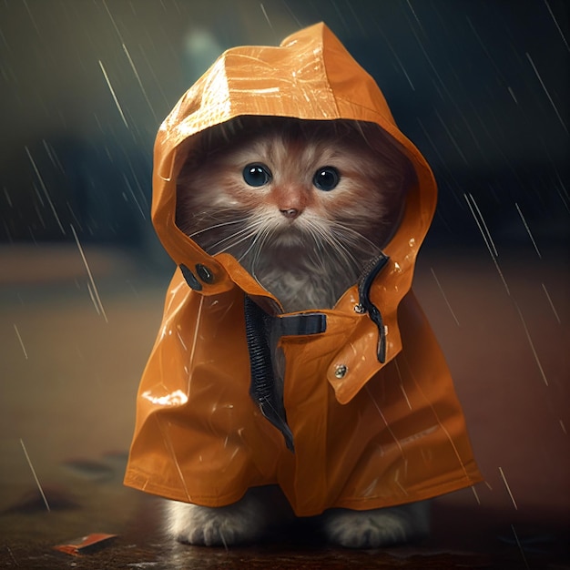 Close up of cat in raincoat generative ai