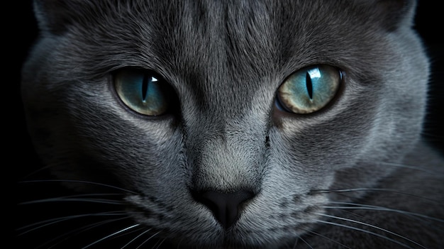 A close up of a cat's eyes with blue eyes