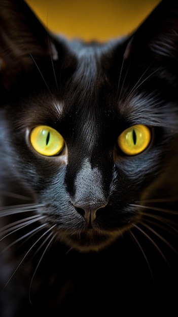 Крупный план лица кошки с желтыми глазами