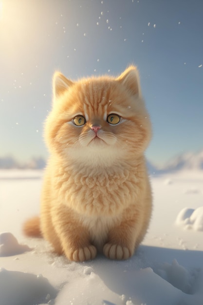 雪に覆われた地面の上に座っている猫のクローズアップ生成AI