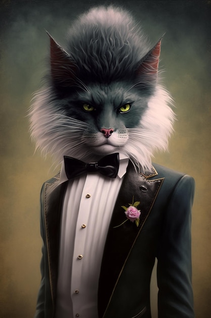 A close up of cat in tuxedo suit generative ai