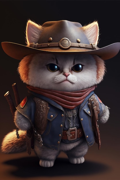 Close up of a cat wearing a cowboy hat generative ai
