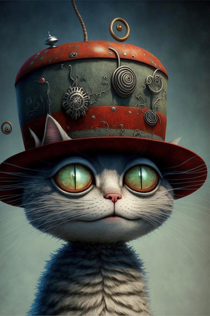 Крупный план кота в шляпе, генеративный ай
