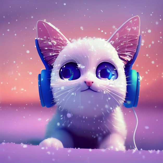 Close up of a cat wearing headphones Generative Ai
