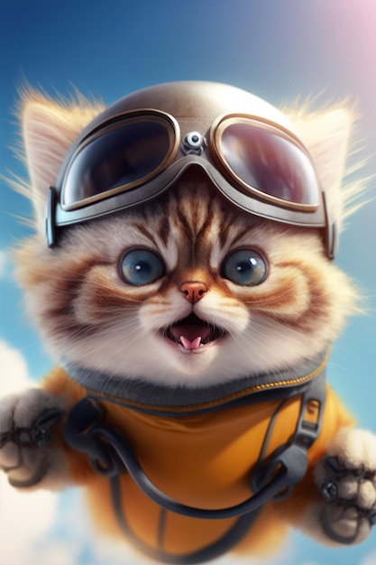 Close up of a cat wearing a helmet and goggles generative ai