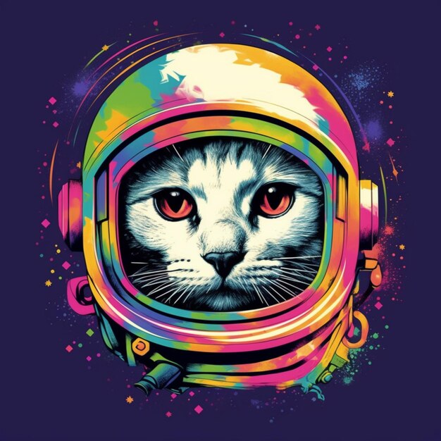 a close up of a cat wearing a space suit with a colorful background generative ai
