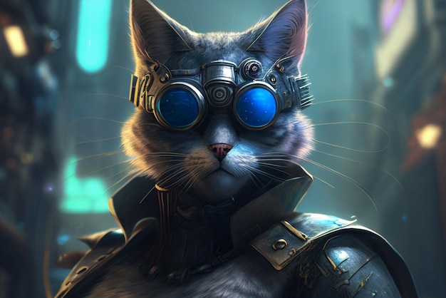 A close up of cat wearing steam powered goggles generative ai