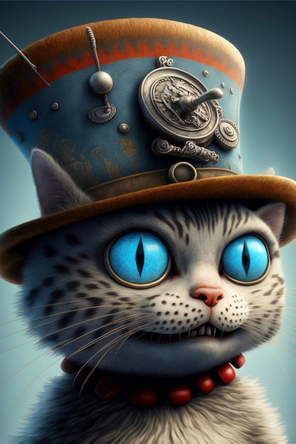 Close up of a cat wearing a top hat generative ai