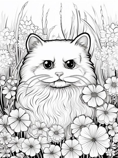 a close up of a cat with a beard and flowers generative ai