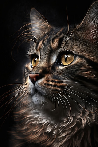 Close up of cat with black background generative ai