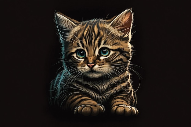 Close up of cat with blue eyes and black background generative ai