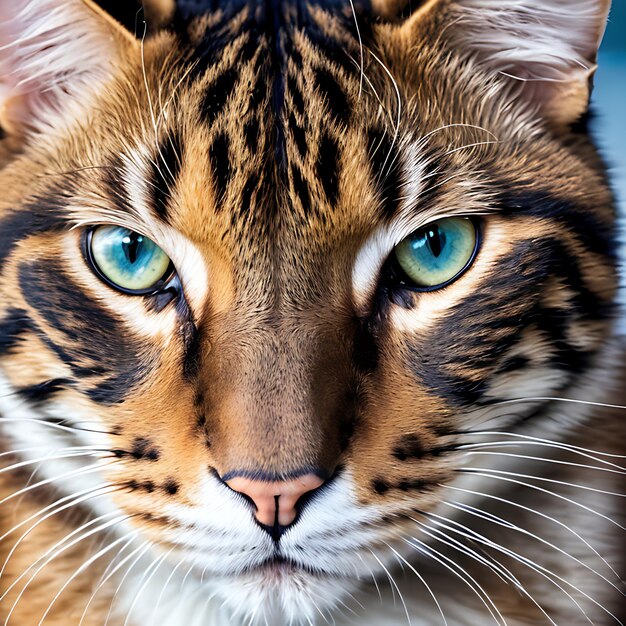 A close up of a cat with blue eyes and a blue eye.