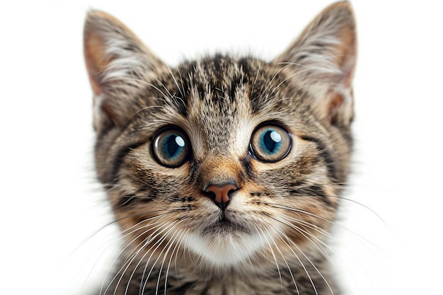 a close up of a cat with blue eyes