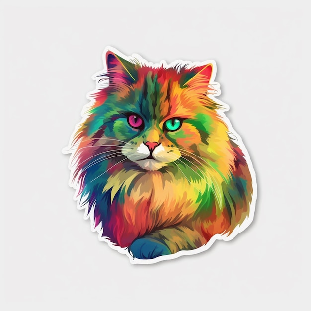 a close up of a cat with a colorful face on a white background generative ai