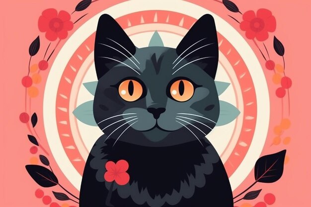 Photo a close up of a cat with a flowered frame around it generative ai