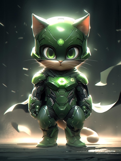 a close up of a cat with a green costume and a cape generative ai