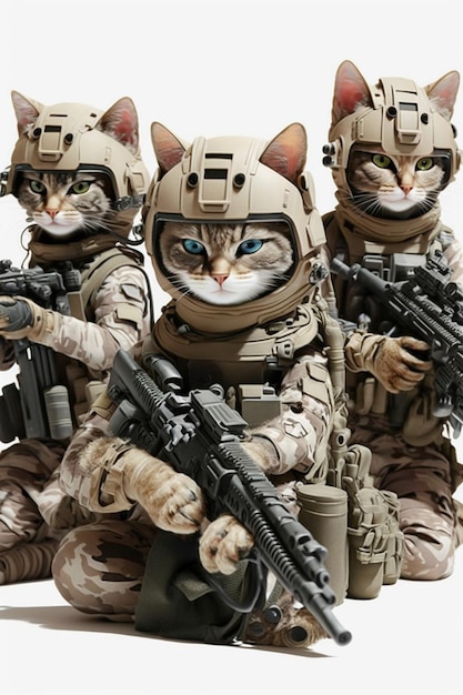 Close up of cat with gun generative ai