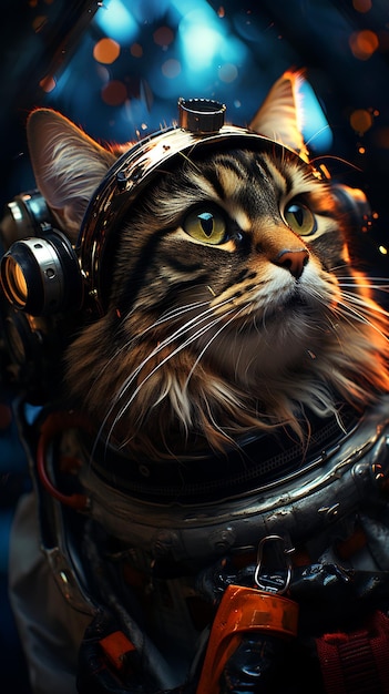 Close up of cat with helmet on its head Generative AI