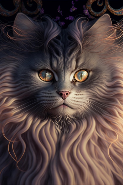 Close up of a cat with long hair generative ai