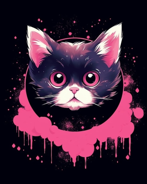 Крупный план кошки с розовой краской на морде, генеративный ИИ