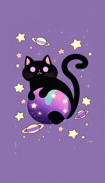 A close up of a cat with a purple background and stars generative ai