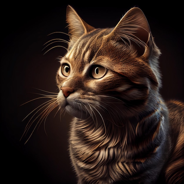 Close up of cat with sitting on black background generative ai